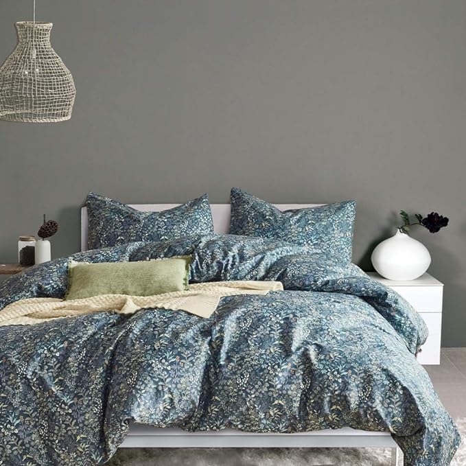 Vintage Floral Duvet Cover Small Blue Flower Duvet Cover Full Size Garden Style Floral Comforter Cover 100% Cotton Aesthetic Cottagecore Bedding Set Flower Botanical Comforter Cover with Zipper Ties