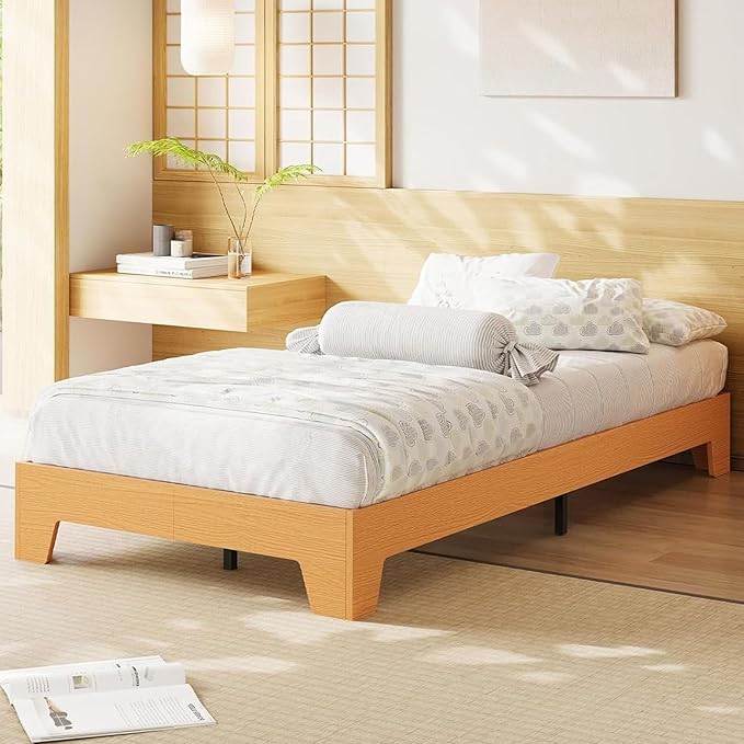 Garvee Wood Platform Bed Frame, Twin Size Bed Frame, Wood Slat Support, No Box Spring Needed, Easy Assembly, Noise-Free Design, Underbed Space for Storage