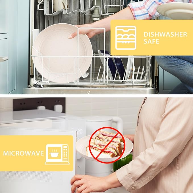 Supernal Wheat Straw Dinnerware Sets,Dish Sets for 8,Plates and Bowls Set Dishwasher Safe,Unbreakable Dinnerware,Reusable Tableware Set,Beige Color 16pcs Plates, 8pcs Bowls, 8pcs Cups.