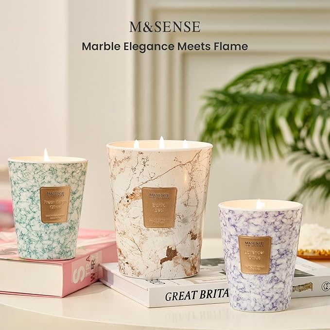 M&SENSE Extra Large Candle 35oz 150H LavenderCitrus Scented Candle, 3 Wick Highly Scented Jar Candle, XL Candles Gift for Stress Relief, Meditation, Yoga