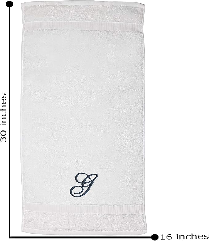 White Monogrammed Hand Towels for Bathroom - Luxury Hotel Quality Personalized Initial Embroidered Towel for Powder Room, Spa - GOTS Organic Certified - Pack of 2 Dark Gray, Letter G