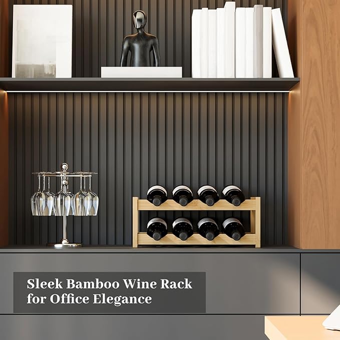 Wine Rack，Bamboo Wine Storage Cabinet Shelf，Countertop Wine Shelf- Freestanding Wine Holder for Kitchen & Pantry (Natural, 2-Tier)