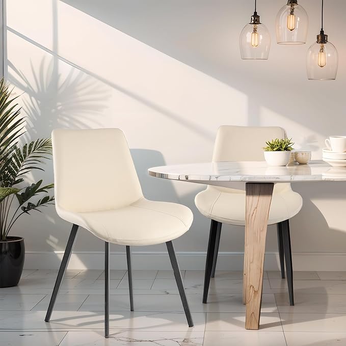 Dining Chairs, Modern PU Leather Dining Chairs, Dining Room Chairs with Sturdy Metal Legs, Upholstered Seat Kitchen Chairs for Living Room, Restaurant (Beige, Set of 4)