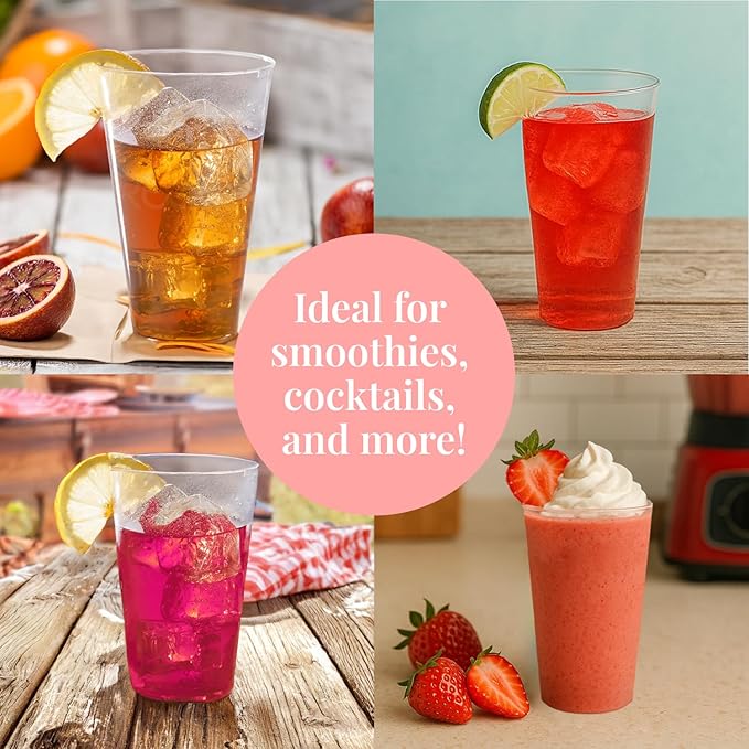 Prestee 100 Pack 14 oz Clear Plastic Cups - Versatile Plastic Wine Glasses Disposable for Cocktails, Water, Beer - Durable Cocktail Cups for Parties, Weddings, Holiday Events - Reusable or Disposable