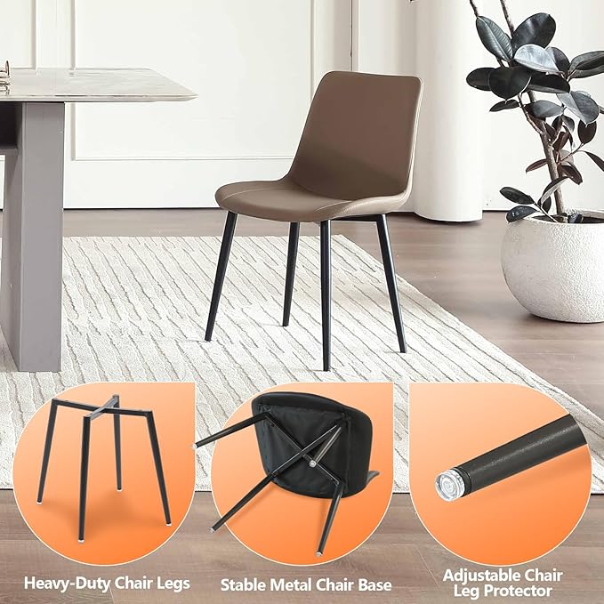 Leather Dining Chairs Set of 6, Mid Century Modern Faux Leather Kitchen & Dining Room Chairs, Comfortable Dinner Chair Kitchen Chair for Restaurant Living Room, Cafe, Home (6, Coffee)