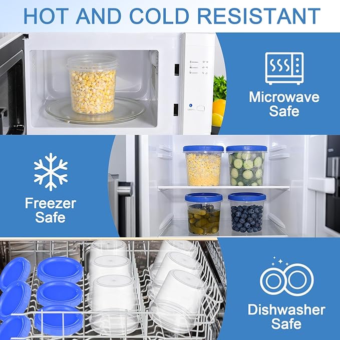6 Pcs 32 oz Freezer Storage Containers for Soup, Plastic Containers with Screw Top Lids, Reusable Clear Food Storage Containers with Pen and Brush, Microwave & Dishwasher Safe