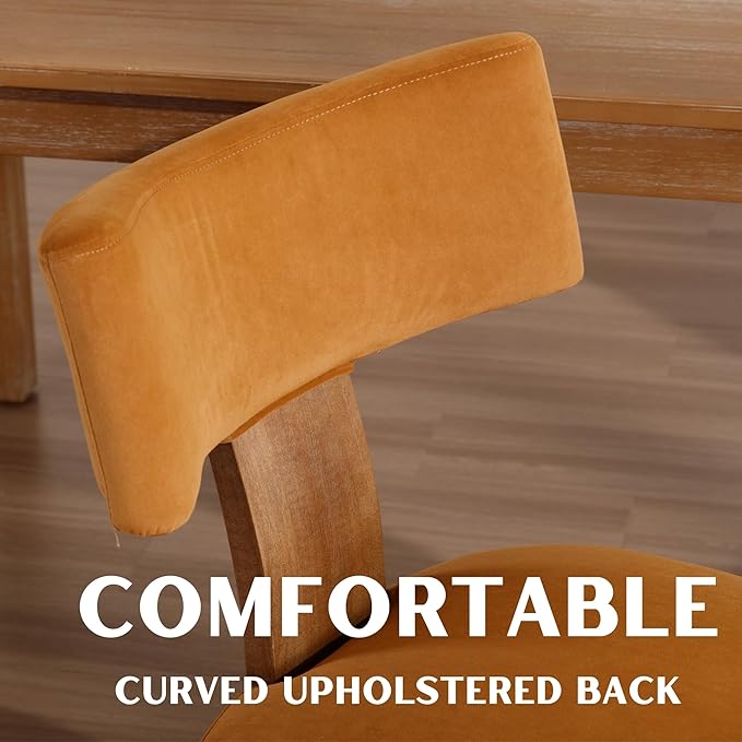 Velvet Dining Chairs Set of 4 Modern Dining Chair with Wood Legs, Upholstered Dining Chairs for Dining Room, Kitchen, Vanity, Living Room, Yellow Brown