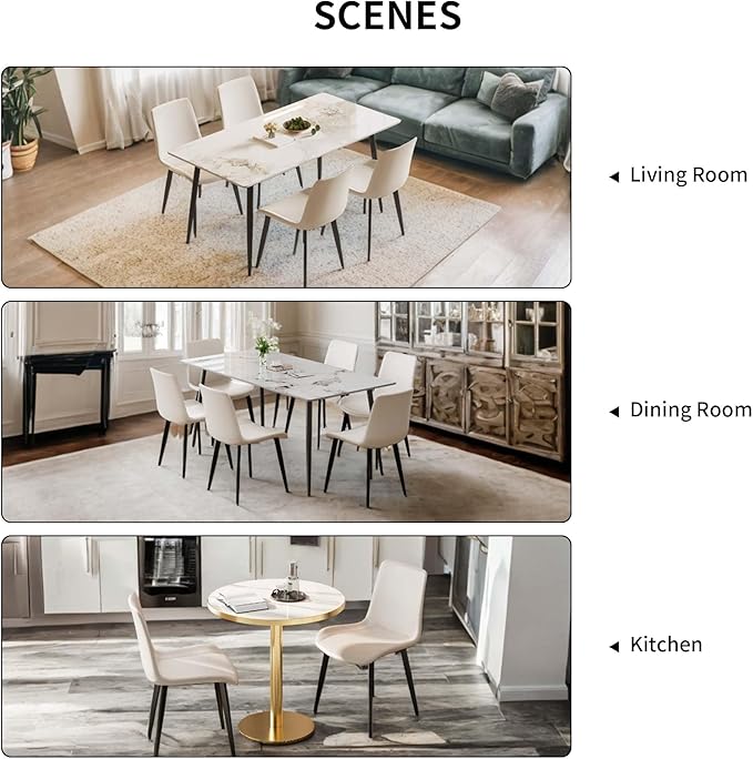 Dining Chairs, Modern PU Leather Dining Room Chair with Sturdy Metal Legs, Upholstered Seat Dinner Chairs Accent Side Chairs for Indoor Kitchen Living Room Restaurant Cafe (Cream, Set of 4)