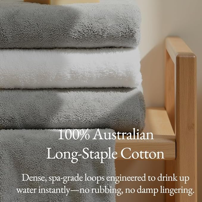 Italic Ultraplush 12-Piece Family Towel Set – Luxury Bath Towels, Hand Towels & Washcloths – Plush, Quick Dry 800GSM 100% Australian Cotton for Bathroom & Spa (Light Gray)