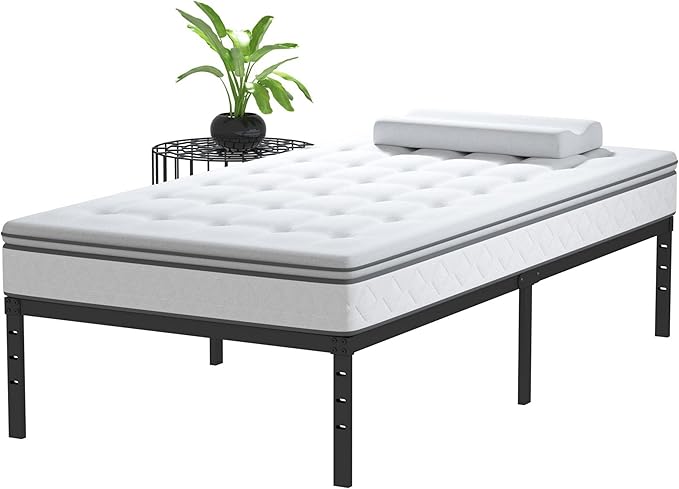 Heavy Duty Narrow Twin Bed Frame No Box Spring Needed, 14 Inch Metal Platform Narrow Twin Bed Easy Assembly, Noise Free, 30x75 Inch, Black