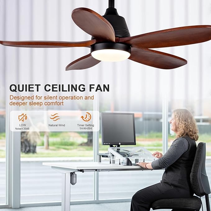 36 Inch Wood Ceiling Fans with Lights and Remote, Modern Ceiling Fan with Light, 5 Blades, Dimmable, Wall Switch, Reversible DC Motor, Memory Function, Indoor Outdoor for Bedroom Patio