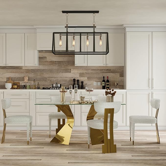 63in Gold Dining Table, Rectangular Glass Dining Table for 4-6 with Waved Legs in Polished Gold Chrome Finish, for Luxury Kitchen, Dining Room, Living Room,Apartment