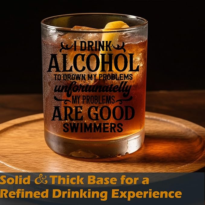 Drinking Lovers Gifts Old Fashioned Whiskey Glasses, Alcohol Lovers Gifts for Drinkers, Funny Bar Gift 10 oz Rocks Barware Cup for Cocktail Drinks Scotch Bourbon Liquor