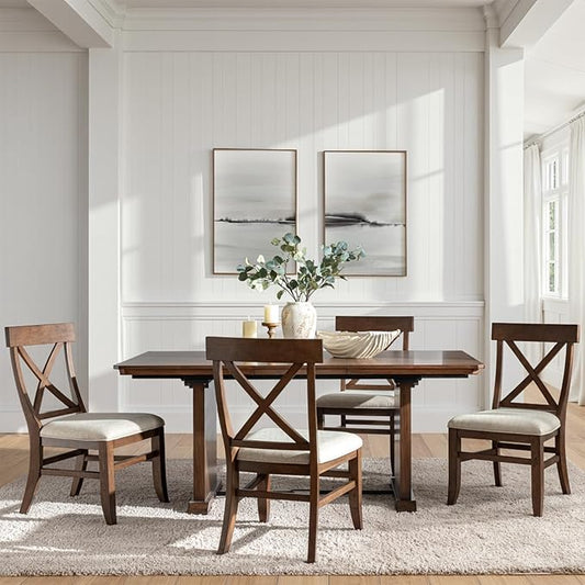 Wood Dining Chairs Set of 4, Modern Farmhouse Kitchen Dining Room Chair, Upholstered Dinner Chair with Back Wood Legs for Restaura, Cofe and Hotel Walnut
