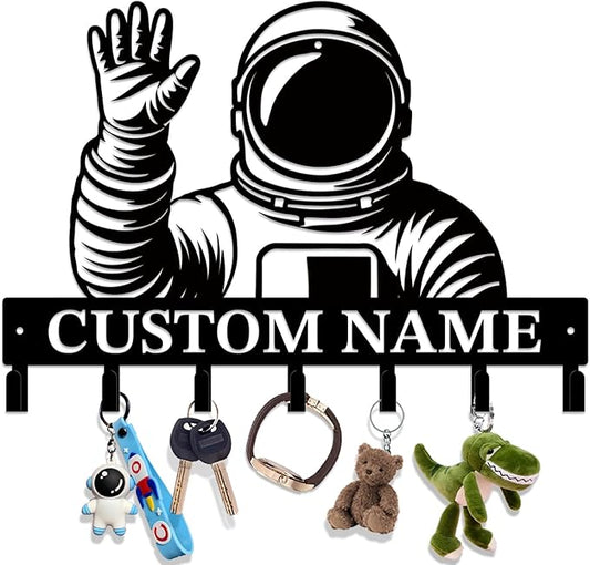 Personalized Custom Astronaut UFO Metal Wall Keys Hooks,Clothes Hooks Astronaut Art coat racks,door holder,Black Astronaut decorations for home,Entrance doors,Hallway, Bedroom,Keys,Hats (Style H)