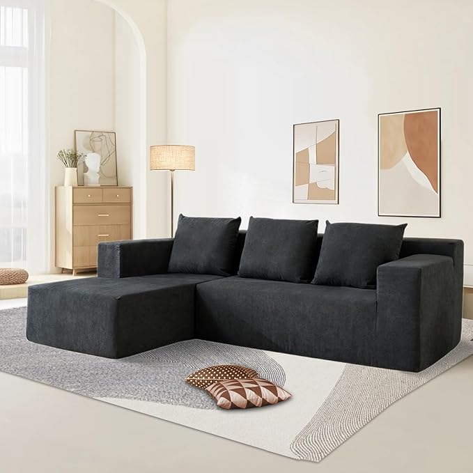 103" Cloud Sectional Sofa, No Assembly Required, Boneless L-Shape Couch with Chaise, Modern Minimalist Modular Couch, Free Combination, Deep Seat, Dark Grey, Left