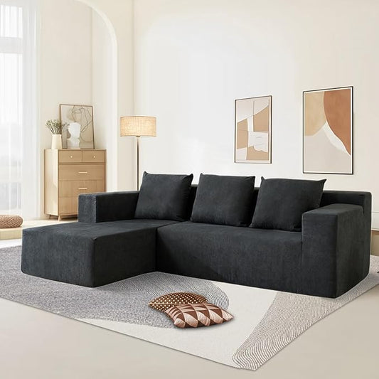 103" Cloud Sectional Sofa, No Assembly Required, Boneless L-Shape Couch with Chaise, Modern Minimalist Modular Couch, Free Combination, Deep Seat, Dark Grey, Left