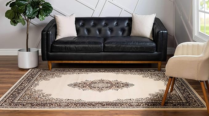 Unique Loom Reza Collection Traditional Persian Style Area Rug, 9 x 12 ft, Ivory/Brown