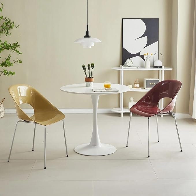 24" Tulip Table for 2-3 Persons Modern Round Dining Table, Mid-Century Dining Room Wooden MDF Circle Top Small for Kitchen Living Room Leisure Area(White, 23.6")