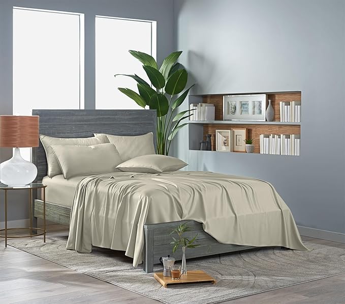 Pure Bamboo Full Sheets, Genuine 100% Organic Viscose Derived from Bamboo Bed Sheet Set, Luxuriously Soft & Cooling, Double Stitching, 2 Year Quality Promise (Full, Birch)