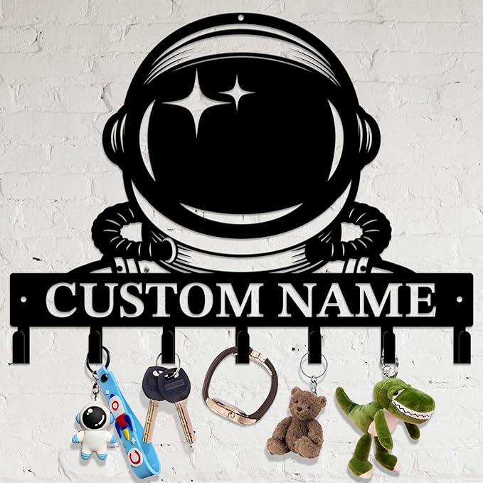Personalized Custom Astronaut UFO Metal Wall Keys Hooks,Clothes Hooks Astronaut Art coat racks,door holder,Black Astronaut decorations for home,Entrance doors,Hallway, Bedroom,Keys,Hats (Style B)