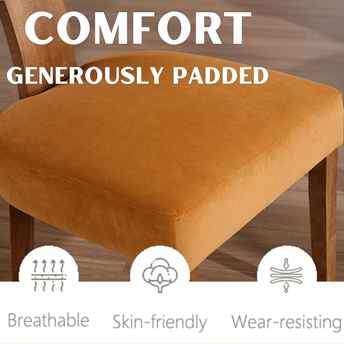 Velvet Dining Chairs Set of 4 Modern Dining Chair with Wood Legs, Upholstered Dining Chairs for Dining Room, Kitchen, Vanity, Living Room, Yellow Brown