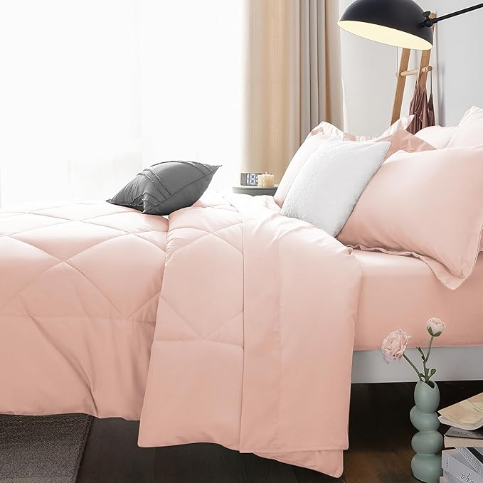 CozyLux King Size Comforter Set Blush Pink - 7 Pieces Bed in a Bag King, Luxury Soft Bed Set for All Seasons, Bedding Set with Down Alternative Comforter, Sheets, Pillowcases & Shams