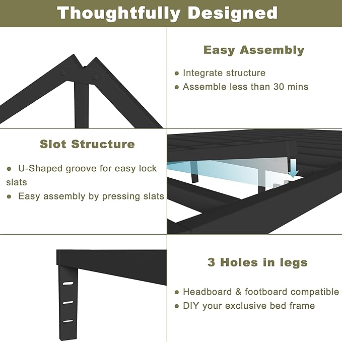 ITIMIDI 14 Twin Bed Frames, Metal Platform Bed Frame Twin Size, Safety Design with Rounded Corner Legs and DIY Headboard Hole, Heavy Duty Steel Slats Support, No Box Spring Needed, Noise Free, Black