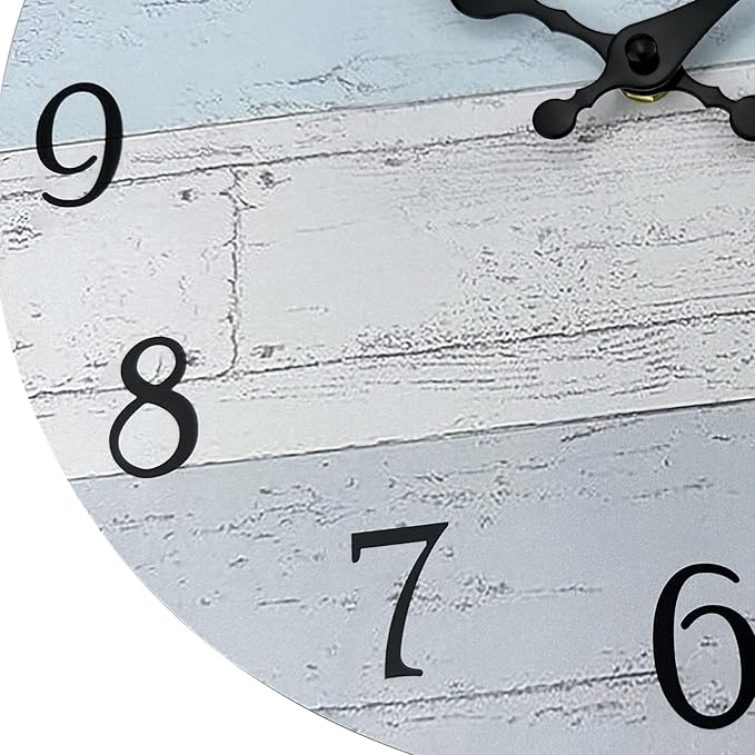 Plumeet Smaill Wall Clock, 10'' Frameless Wooden Wall Clocks with Silent Quartz Movement, Rustic Coastal Country Village Clocks Decorative for Kitchen Bedroom Living Room