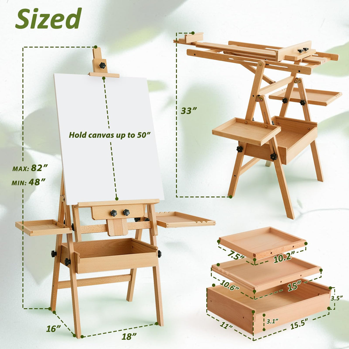 Multi-Function Beech Wood Art Easel for Painting, Flat Desk Easel Stand