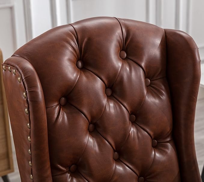 DUOMAY Modern Tufted Dining Chairs Set of 4, PU Leather Upholstered Dining Room Chairs Armless Guest Side Chair for Kitchen Dining Room, Wingback Accent Chairs with Solid Wood, Brown