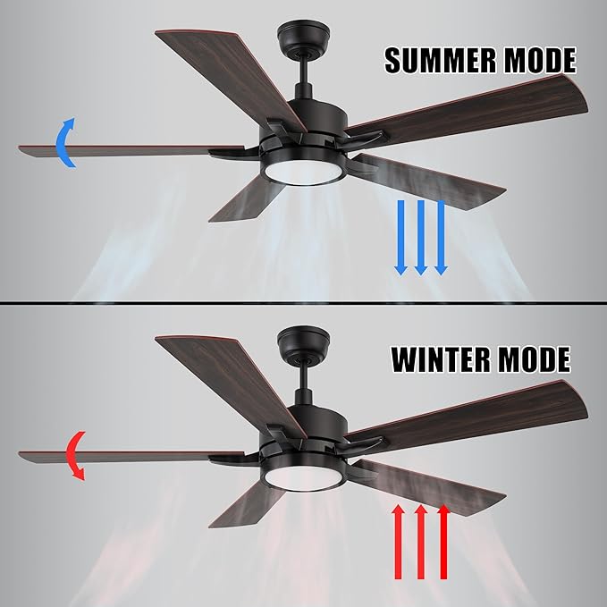CEME 56" Ceiling Fan with Light and Remote, 10 Speeds Reversible DC Motor Outdoor Ceiling Fan, 3 Light Colors Dimmable, Compatible with Alexa, Siri & Google Home, Dark Walnut & Reddish brown