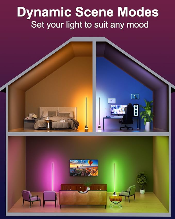 Keepsmile Smart RGB LED Corner Floor Lamp,172 LEDs Bright Standing Lamps for Living Room with APP and Remote,Modern Floor Lamp for Bedroom with Music Sync and 16 Million Colors, Ink Black