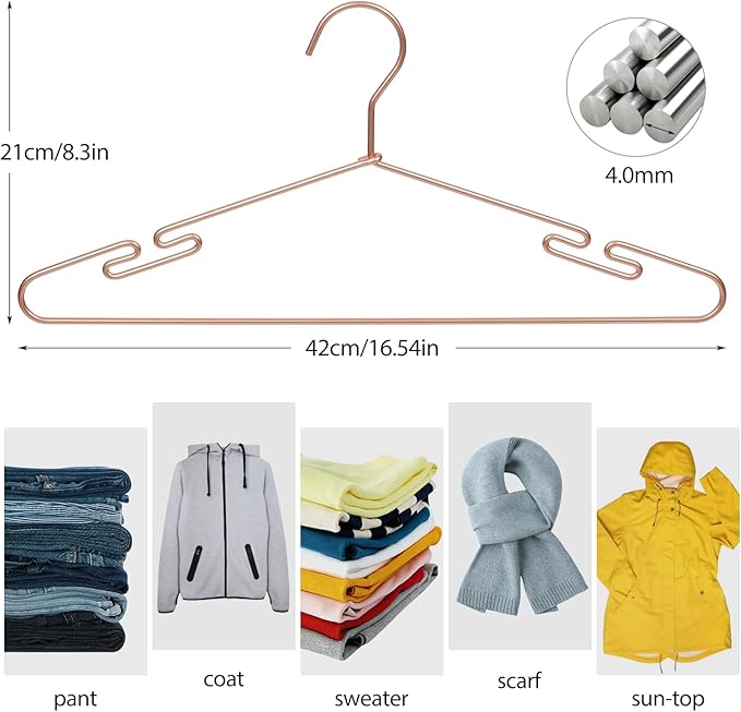 VWV 20 Pack Rose Gold Aluminum Hangers, 16.5 Inch Smooth and Durable Metal Shirt Dress Hanger, Lightweight and Sturdy Metal Hanger, Suit Jacket Dress Hangers