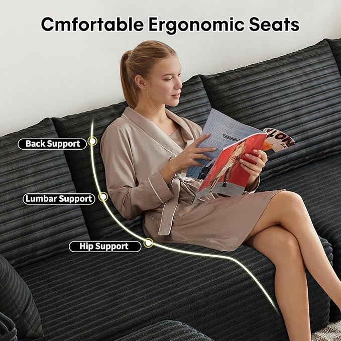 107.5" Cloud Modular Sectional Sofa with 1 Ottoman,Modern Minimalist Upholstered Couches, Comfort U Shaped Sofa for Living Room,Deep Seat Corner Couch，No Assembly Required (Black,Left Facing Chaise)