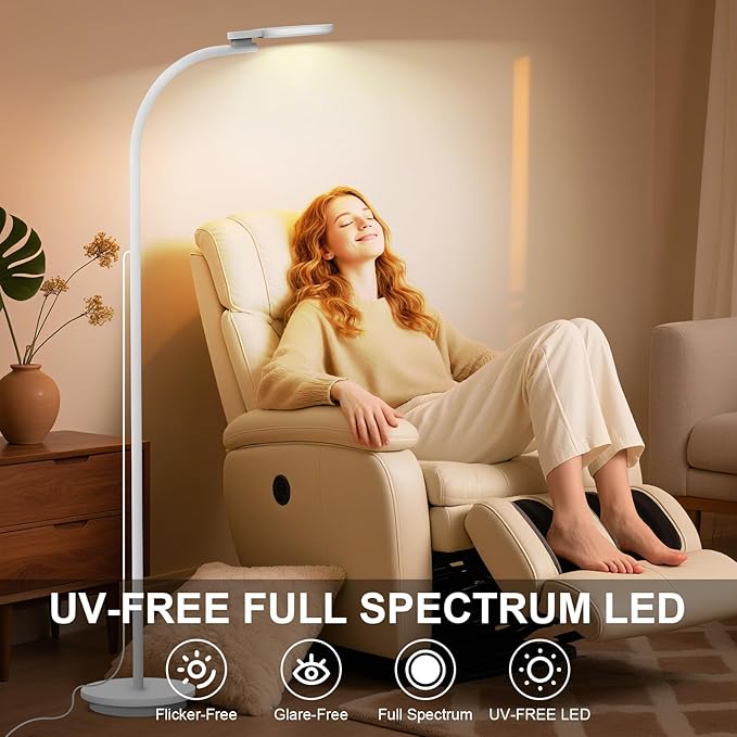 Light Therapy Lamp, LED 10000 Lux Floor Happy Therapy Light, UV-Free Sun Lamp with 5 Brightness & 5 Color Temperatures, 3 Heights for Apartment/Office/Home