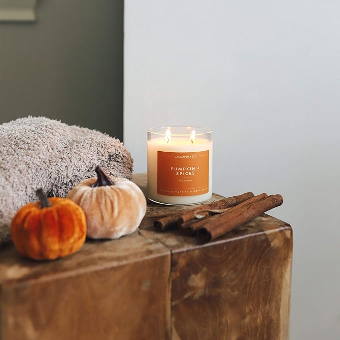Calyan Wax Co. Pumpkin & Spices 2 Wick Scented Candle - 37 Hour Burn - Luxury Non Toxic Soy Wax Candles - Long Lasting Large Glass Jar Candle for Home - 8.8oz