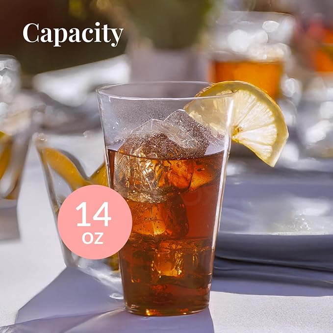 Prestee 100 Pack 14 oz Clear Plastic Cups - Versatile Plastic Wine Glasses Disposable for Cocktails, Water, Beer - Durable Cocktail Cups for Parties, Weddings, Holiday Events - Reusable or Disposable