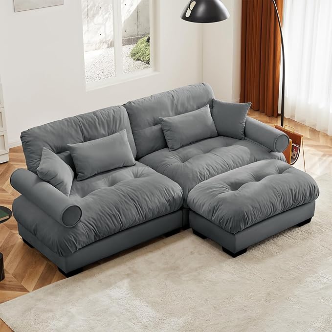 Grey Ottoman for Modular Sectional Sofa, Velvet Fabric Seat for Oversized Sectional Couches for Living Room Bedroom Apartment, Cloud Sofa Couch, Sofá para Sala