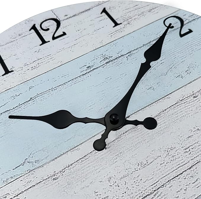 Plumeet Wall Clock, 12'' Frameless Wooden Wall Clocks with Silent Quartz Movement, Rustic Coastal Country Village Clocks Decorative for Kitchen Bedroom Living Room
