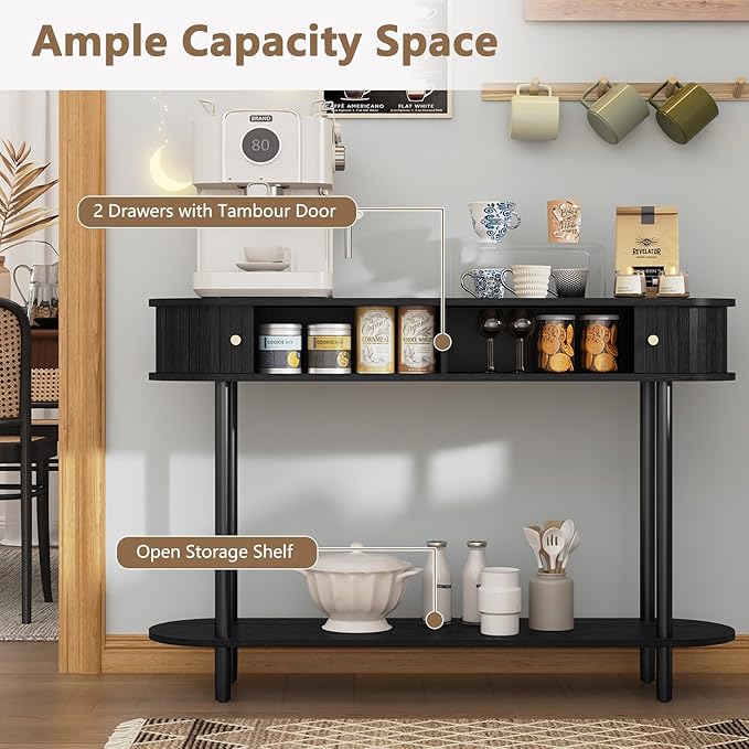 ARTPOWER Modern Entryway Table with Wood Tambour Door, Accent Behind Couch Sofa Console with Storage, Fluted Side Table for Hallway, Living Room, Foyer, Black