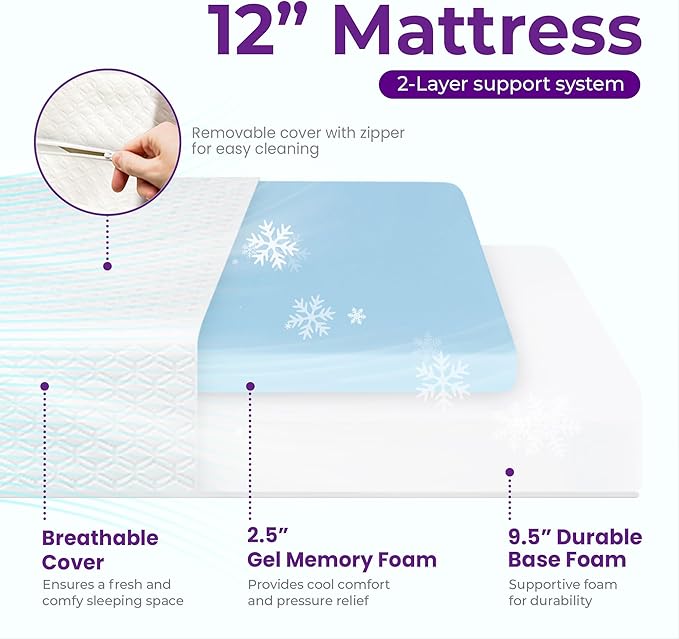 GAESTE 12 Inch King Cooling Gel Memory Foam Mattress Medium Firm for Cool Sleep Pressure Relieving CertiPUR-US Certified Foam, Convenient Mattress in a Box Fiberglass Free (King, 12 in)