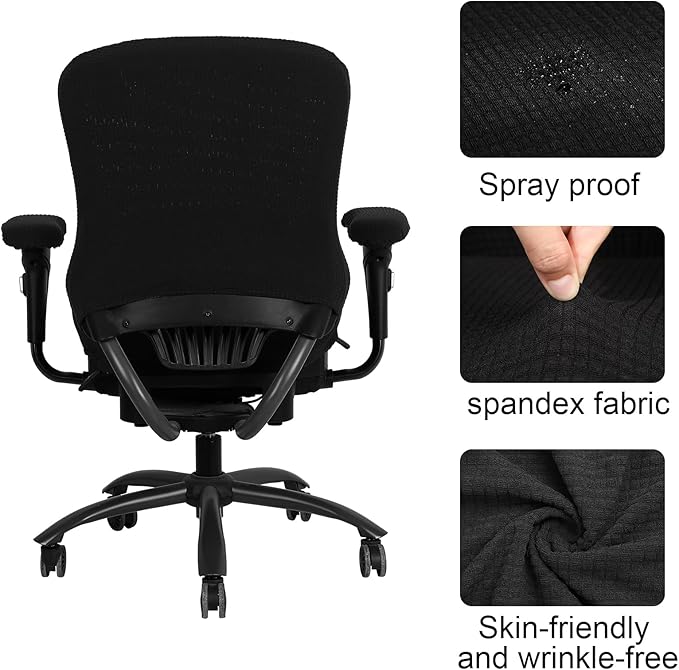 Tallew 4 Pcs Office Chair Covers Set Computer Universal Protective Stretchable Chair Seat Covers Desk Armrest Slipcovers Pads Office Cushion Backrest for Rotating (L,Black)