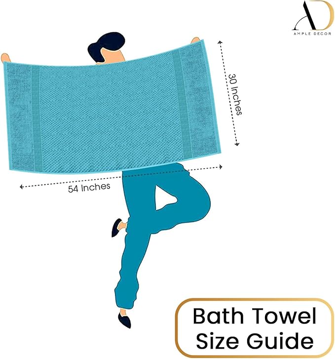Ample Decor Sky Blue Bath Towels for Bathroom Set of 4 100% Cotton Popcorn Textured -Quick Dry, Highly Absorbent, Oeko-TEX Certified, Machine Washable - Mulaayam Collection - 30 X 54 Inch
