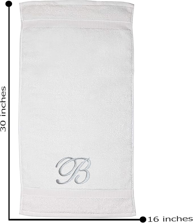 White Monogrammed Hand Towels for Bathroom - Luxury Hotel Quality Personalized Initial Embroidered Towel for Powder Room, Spa - GOTS Organic Certified - Pack of 2 Silver, Letter B