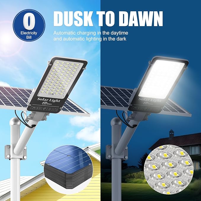 10000W Solar Street Lights Outdoor - 6500K Solar Parking Lot Lights Commercial Dusk to Dawn, Heavy Duty Split Type LED Solar Street Light Remote Control, Street Lights Solar Powered for Yard (2Pack)