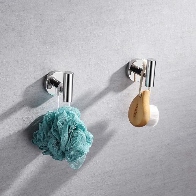 Chrome Bathroom Hardware, Polished Silver Toilet Paper Holder Towel Ring 2 Robe Hook Wall Mount Hand Towel Holder Set Tissue Roll Holder with Double Post Accessories SUS304 Stainless Steel 4pc