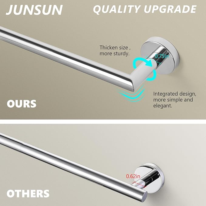 Chrome Towel Bar 18 Inch Bathroom Towel Racks Wall Mounted Bath Towel Holder Modern Home Decor Towel Rod Towel Hanger Stainless Steel Bathroom Accessories Towel Rail Single Towel Bars Polished Chrome
