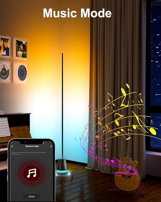 Keepsmile Smart RGB LED Corner Floor Lamp,172 LEDs Bright Standing Lamps for Living Room with APP and Remote,Modern Floor Lamp for Bedroom with Music Sync and 16 Million Colors, Ink Black