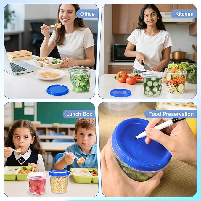 6 Pcs 16 oz Plastic Deli Containers with Screw Lids, Freezer Storage Containers Reusable 2 Cup Food Storage Container with Pen & Brush for Snack Salad Fruit, Microwave & Dishwasher Safe